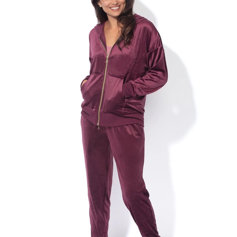 Felina Velour Hoodie and Jogger Set in Deep Red